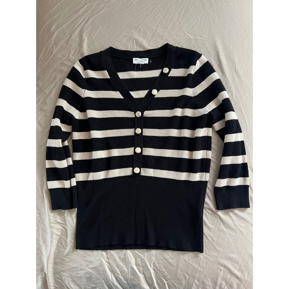Rio & Rian New York Striped Knit Henley Sweater Women's Large